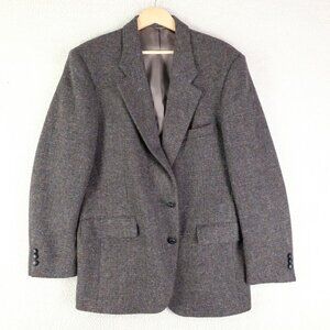 Harris Tweed Blazer Mens 42R Gray Blue Two Button Vented Vintage Classic